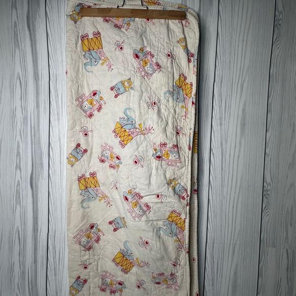 VTG Elephant Giraffe Circus Zoo Carldyke Quilted Baby Blanket Pink Blue - Picture 3 of 12